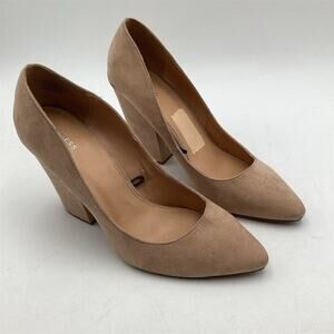 Express Women's Beige Suede Block Heel Pumps Size 10 Formal Shoes